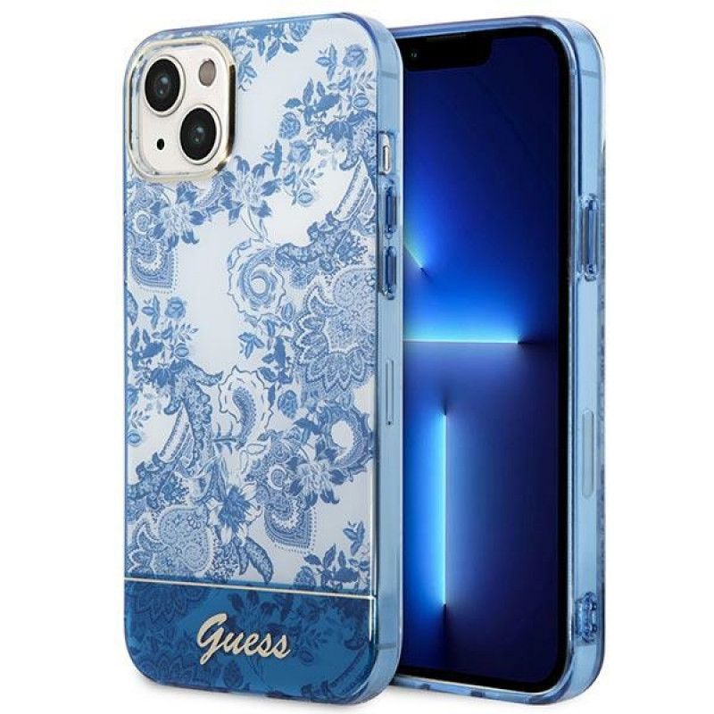 Guess GUHCP14MHGPLHB kietas dėklas Apple iPhone 14 Plus / 15 Plus, Porcelain Collection, mėlynas