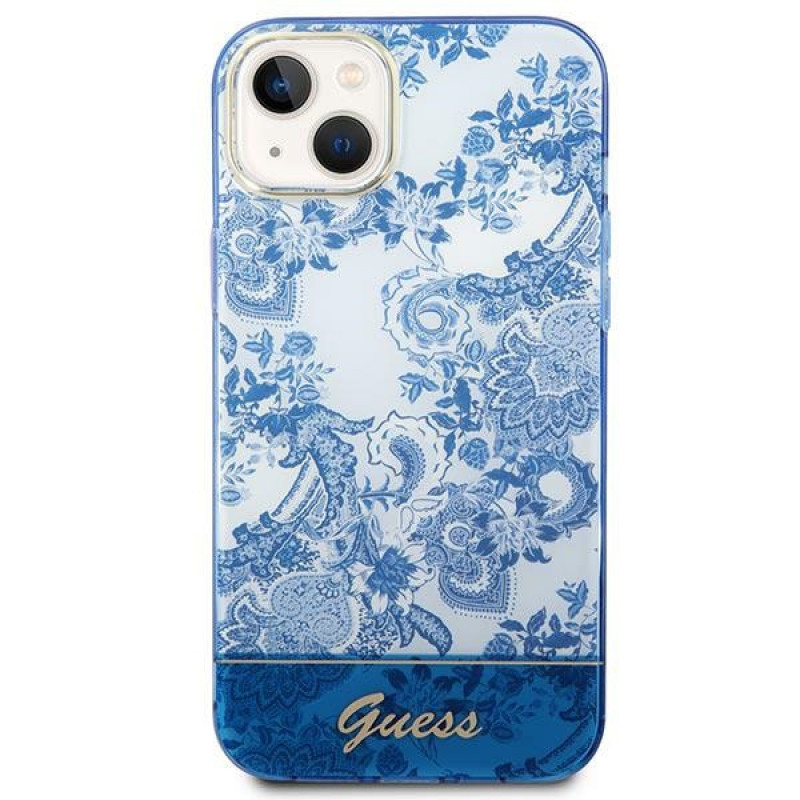 Guess GUHCP14MHGPLHB kietas dėklas Apple iPhone 14 Plus / 15 Plus, Porcelain Collection, mėlynas
