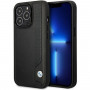 BMW BMHCP14L22RBDK Leather Blue Dots kietas dėklas skirtas iPhone 14 Pro 6,1", juodas