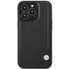 BMW BMHCP14L22RBDK Leather Blue Dots kietas dėklas skirtas iPhone 14 Pro 6,1", juodas