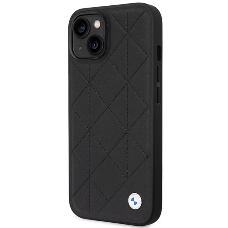 BMW BMHCP14S22RQDK Leather Quilted kietas dėklas skirtas iPhone 14 6,1", juodas