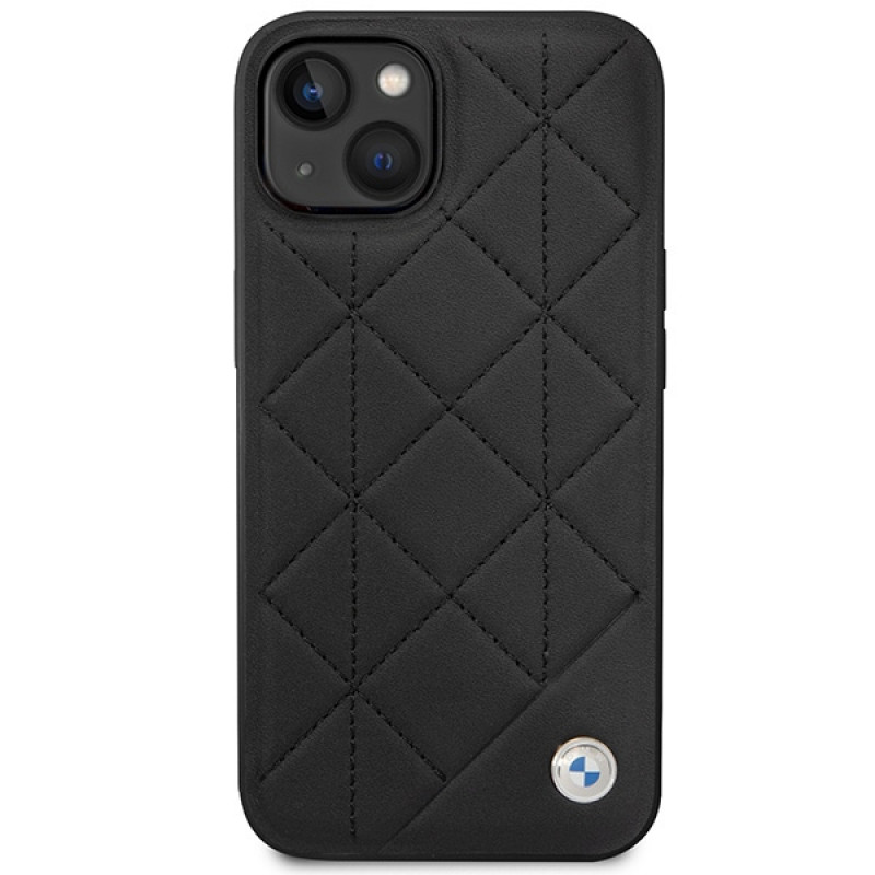 BMW BMHCP14S22RQDK Leather Quilted kietas dėklas skirtas iPhone 14 6,1", juodas