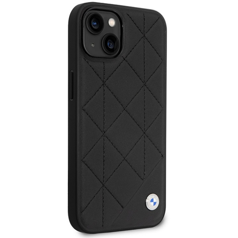 BMW BMHCP14S22RQDK Leather Quilted kietas dėklas skirtas iPhone 14 6,1", juodas