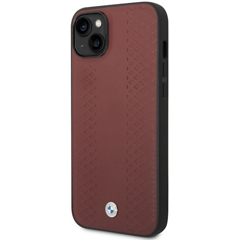 BMW BMHCP14S22RFGR Leather Diamond Pattern kietas dėklas skirtas iPhone 14 6,1", bordo