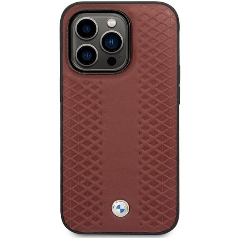 BMW BMHCP14X22RFGR Leather Diamond Pattern kietas dėklas skirtas iPhone 14 Pro Max 6,7", bordo