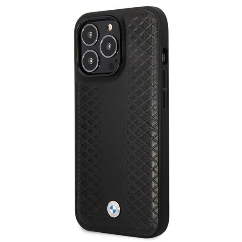 BMW BMHCP14L22RFGK Leather Diamond Pattern kietas dėklas skirtas iPhone 14 Pro 6,1", juodas