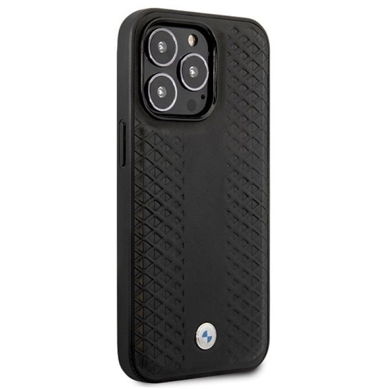 BMW BMHCP14L22RFGK Leather Diamond Pattern kietas dėklas skirtas iPhone 14 Pro 6,1", juodas
