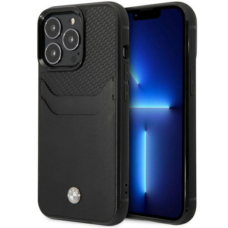 BMW BMHCP14L22RSEPK dėklas, skirtas iPhone 14 Pro, juodas, Leather Card Slot