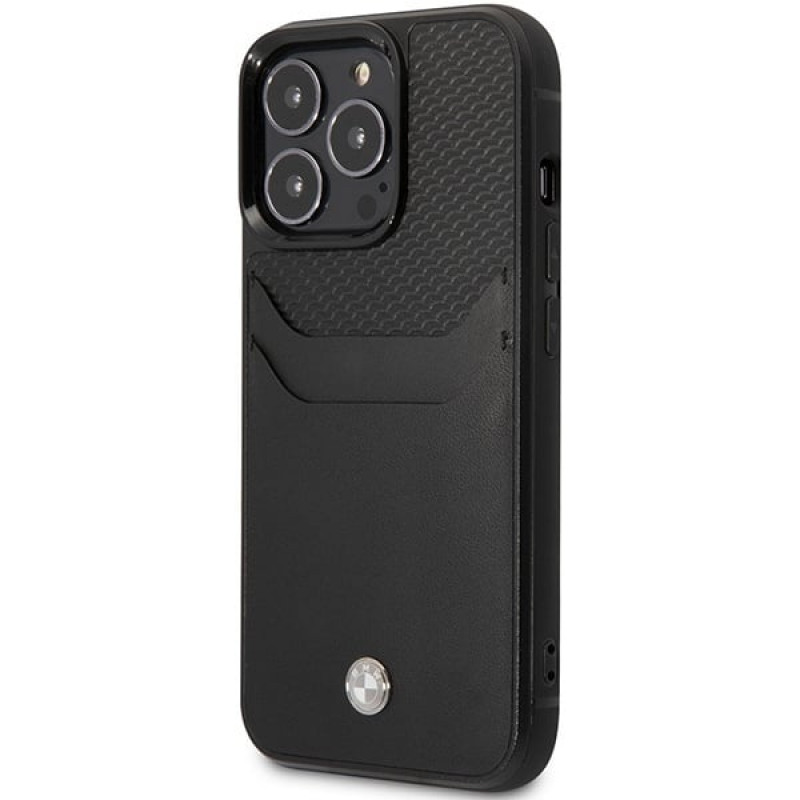 BMW BMHCP14L22RSEPK dėklas, skirtas iPhone 14 Pro, juodas, Leather Card Slot