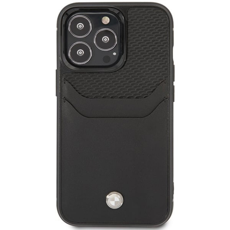 BMW BMHCP14X22RSEPK dėklas, skirtas iPhone 14 Pro Max, juodas, Leather Card Slot