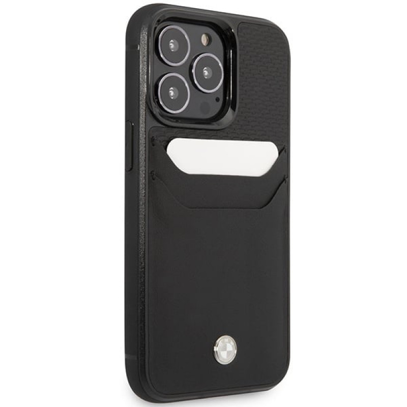 BMW BMHCP14X22RSEPK dėklas, skirtas iPhone 14 Pro Max, juodas, Leather Card Slot