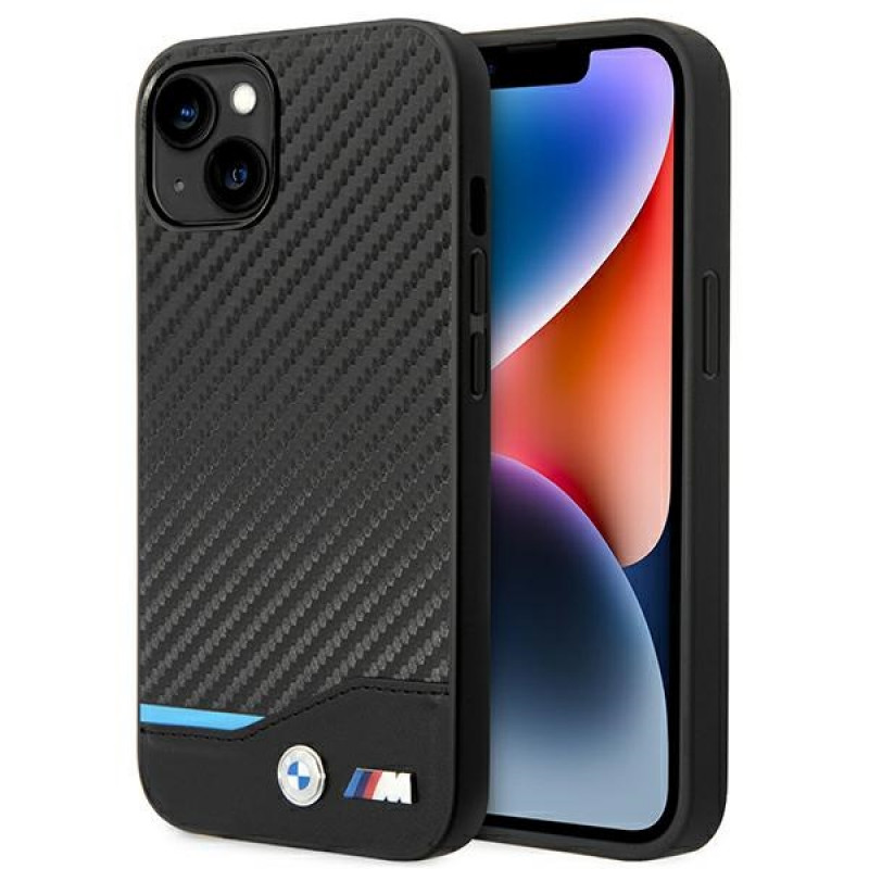 BMW BMHCP14M22NBCK dėklas, skirtas iPhone 14 Plus, juodas, Leather Carbon