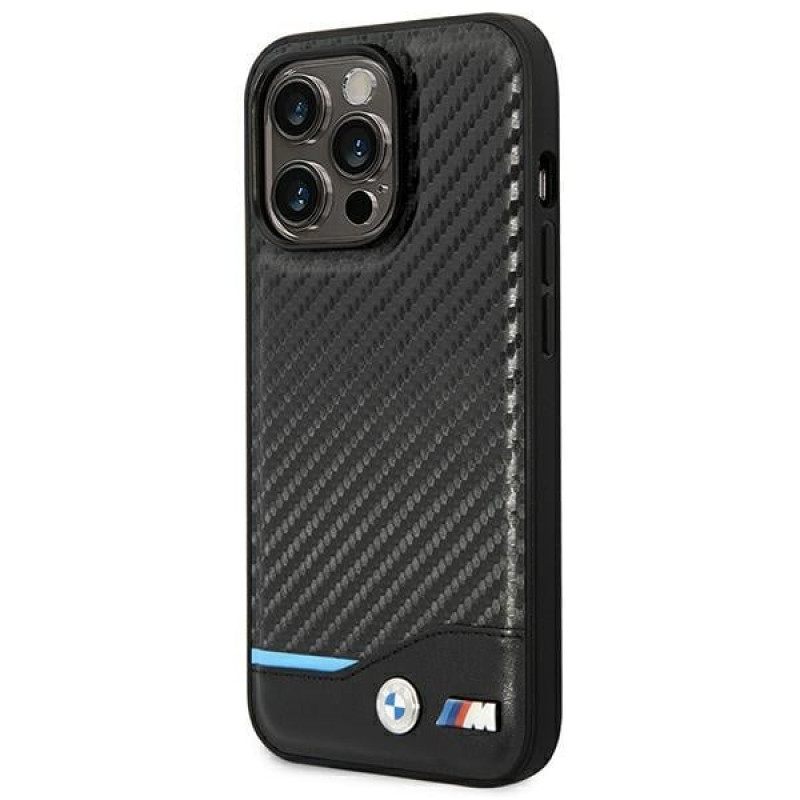 BMW BMHCP14L22NBCK dėklas, skirtas iPhone 14 Pro, juodas, Leather Carbon