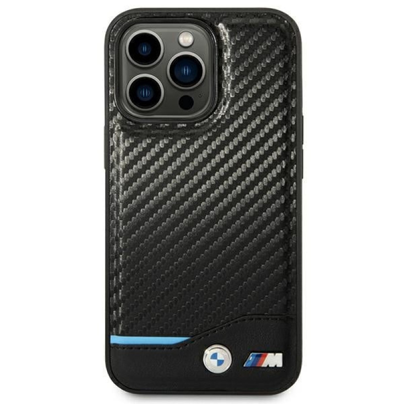 BMW BMHCP14L22NBCK dėklas, skirtas iPhone 14 Pro, juodas, Leather Carbon
