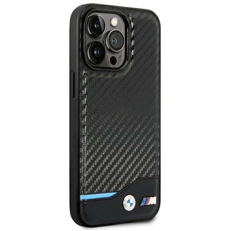 BMW BMHCP14L22NBCK dėklas, skirtas iPhone 14 Pro, juodas, Leather Carbon