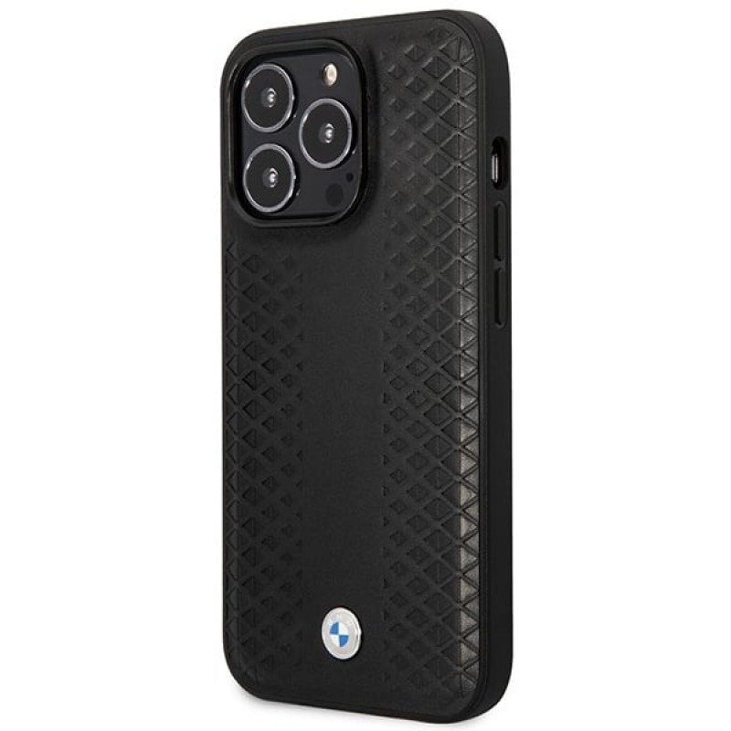 BMW BMHMP14X22RFGK Leather Diamond Pattern MagSafe dėklas telefonui Apple iPhone 14 Pro Max 6,7″, juodas