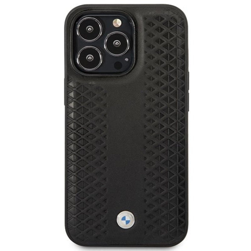 BMW BMHMP14X22RFGK Leather Diamond Pattern MagSafe dėklas telefonui Apple iPhone 14 Pro Max 6,7″, juodas