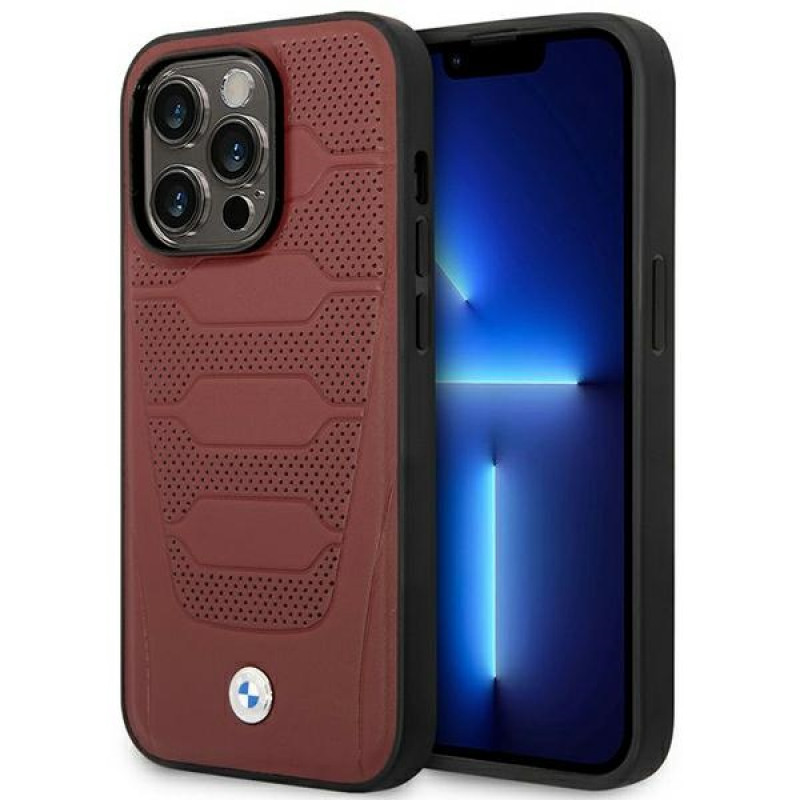 BMW BMHMP14L22RPSR Leather Seats Pattern MagSafe dėklas telefonui Apple iPhone 14 Pro 6,1″, bordo