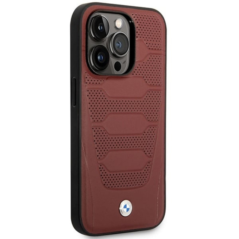BMW BMHMP14L22RPSR Leather Seats Pattern MagSafe dėklas telefonui Apple iPhone 14 Pro 6,1″, bordo