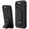 BMW BMHCP14X22GSLK Grip Stand Hot Stamp kietas dėklas, skirtas Apple iPhone 14 Pro Max, juodas