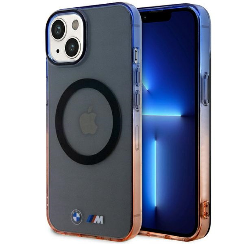 BMW BMHMP14MHTGE Gradient Bumper MagSafe kietas dėklas, skirtas Apple iPhone 14 Plus / 15 Plus, pilkas