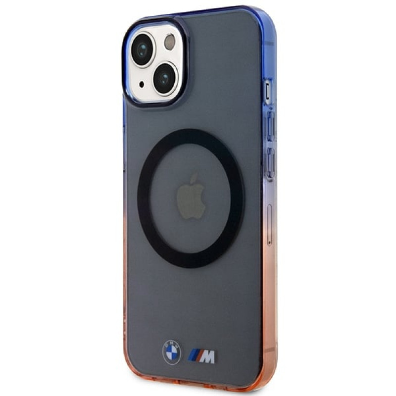 BMW BMHMP14MHTGE Gradient Bumper MagSafe kietas dėklas, skirtas Apple iPhone 14 Plus / 15 Plus, pilkas