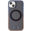 BMW BMHMP14MHTGE Gradient Bumper MagSafe kietas dėklas, skirtas Apple iPhone 14 Plus / 15 Plus, pilkas