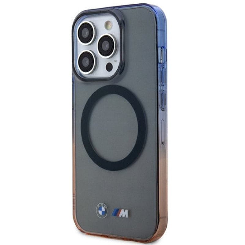 BMW BMHMP14LHTGE Gradient Bumper MagSafe kietas dėklas, skirtas Apple iPhone 14 Pro, pilkas