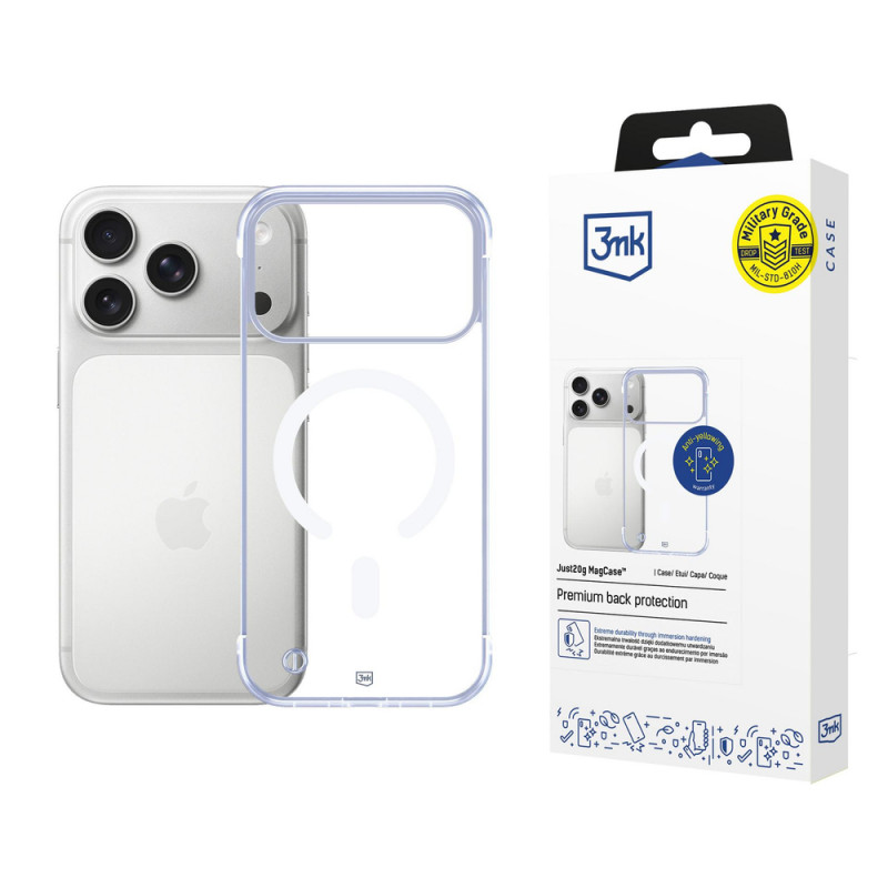 3mk Just20g MagCase dėklas Apple iPhone 17 Pro Max, permatomas, polikarbonatas