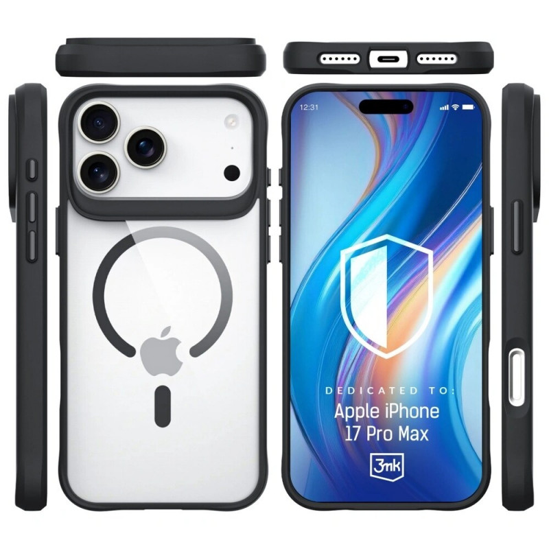 3mk Satin Armor MagCase dėklas Apple iPhone 17 Pro Max, permatomas juodas