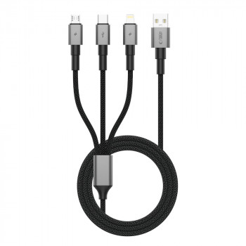 Tech-Protect UltraBoost DNA 3 viename kabelis USB-A į Lightning / USB-C / Micro-USB, 3 A, 120 cm, plieno pilkas