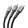 Tech-Protect UltraBoost DNA 3 viename kabelis USB-A į Lightning / USB-C / Micro-USB, 3 A, 120 cm, plieno pilkas