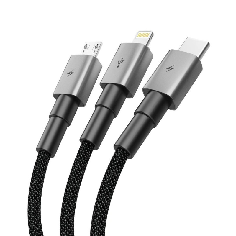 Tech-Protect UltraBoost DNA 3 viename kabelis USB-A į Lightning / USB-C / Micro-USB, 3 A, 120 cm, plieno pilkas