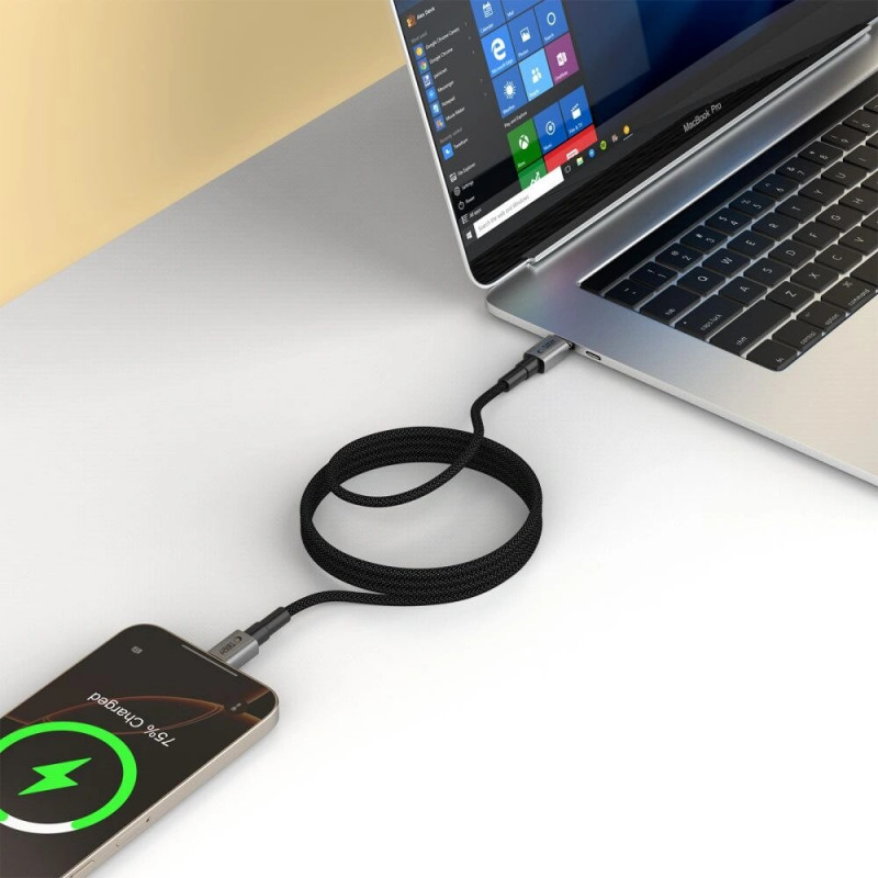 Tech-Protect Ultraboost DNA MagTwist USB-C kabelis PD 100W / 5A, 200 cm, geležies pilkos spalvos