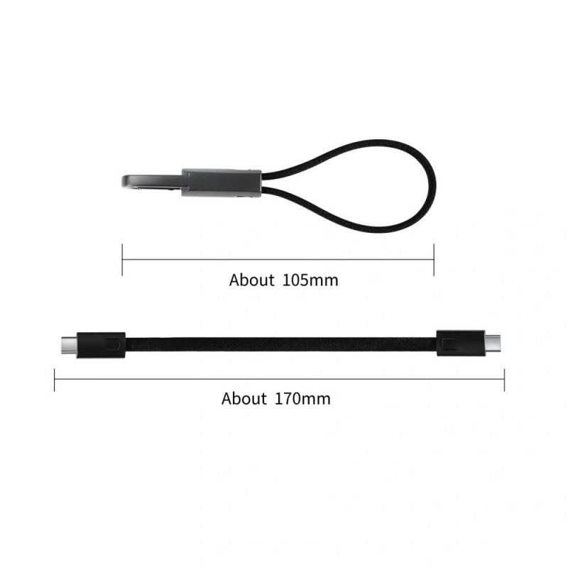 Tech-Protect Ultraboost DNA USB-C / USB-C kabelis raktų pakabuku PD 60W / 3A, 17 cm, geležies pilkos spalvos