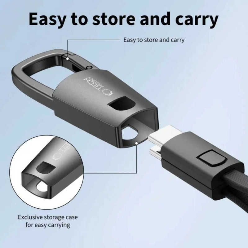 Tech-Protect Ultraboost DNA USB-C / USB-C kabelis raktų pakabuku PD 60W / 3A, 17 cm, geležies pilkos spalvos