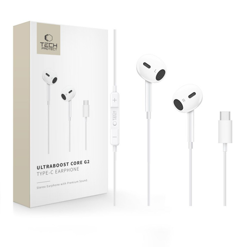 Tech-Protect Ultraboost Core G2 USB-C ausinės, baltos