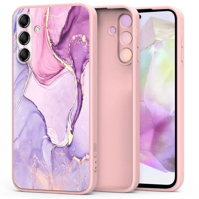 Tech-Protect Icon silikoninis dėklas Samsung Galaxy S25 FE, marmurinis, rožinis