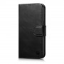 iCarer Oil Wax Wallet Case 2in1 odinis atverčiamas dėklas, skirtas iPhone 14 Plus, Anti-RFID, juodas (WMI14220723-BK)