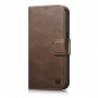 iCarer Oil Wax Wallet Case 2in1 odinis atverčiamas dėklas, skirtas iPhone 14 Plus, Anti-RFID, rudas (WMI14220723-BN)