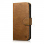 iCarer Oil Wax Wallet Case 2in1 odinis atverčiamas dėklas, skirtas iPhone 14 Plus, Anti-RFID, rudas (WMI14220723-TN)