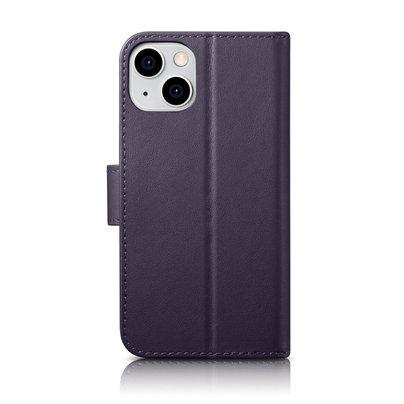 iCarer Wallet Case 2in1 odinis atverčiamas dėklas, skirtas iPhone 14 Plus, Anti-RFID, tamsiai violetinis (WMI14220727-DP)