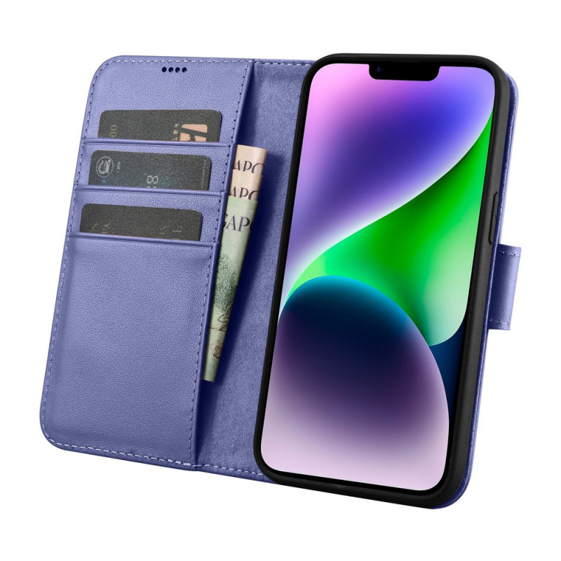iCarer Wallet Case 2in1 odinis atverčiamas dėklas, skirtas iPhone 14 Plus, Anti-RFID, šviesiai violetinis (WMI14220727-LP)