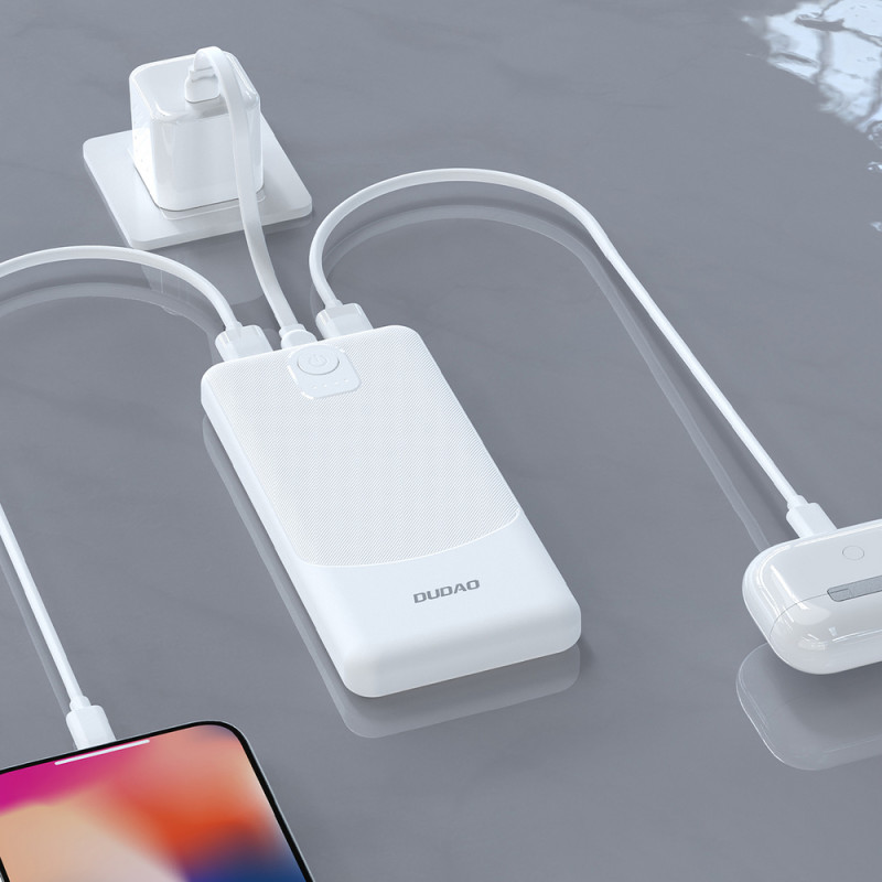 Dudao K10 10000 mAh išorinė baterija, 2 x USB-A, 2,4 A, balta