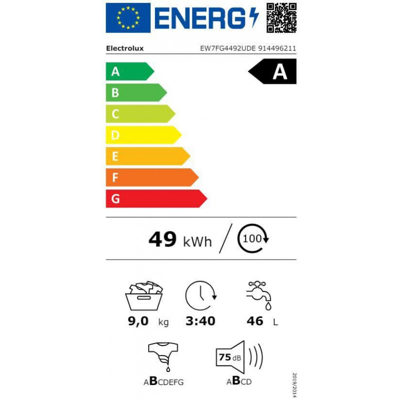 Electrolux EW7FG4492UDE skalbyklė su priekiniu pakrovimu, 9 kg, juoda