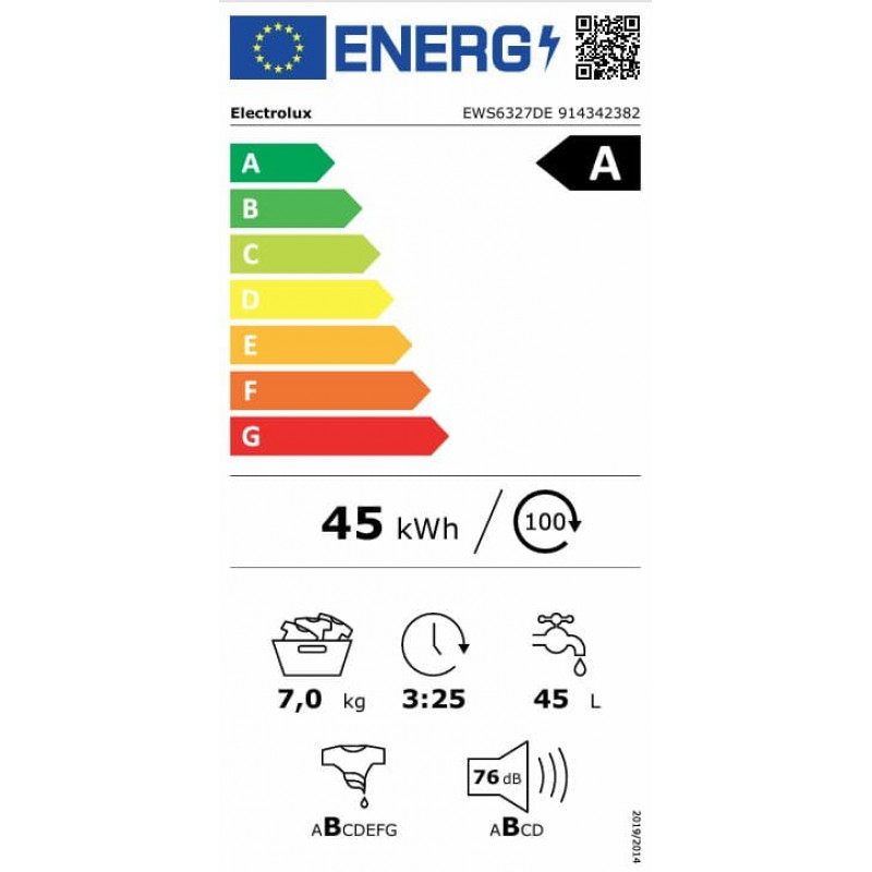 Electrolux EWS6327DE 600 serijos SensiCare skalbyklė su priekiniu pakrovimu, 7 kg, balta