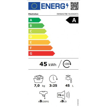 Electrolux EWS6427BE 600 serijos SensiCare skalbyklė su priekiniu pakrovimu, 7 kg, balta