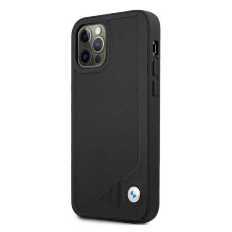 BMW BMHCP12LRCDPK Apple iPhone 12 Pro Max kietasis dėklas Leather Deboss, juodas