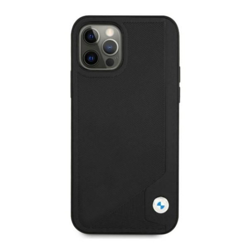 BMW BMHCP12LRCDPK Apple iPhone 12 Pro Max kietasis dėklas Leather Deboss, juodas