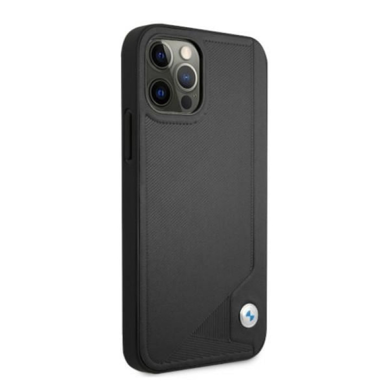 BMW BMHCP12LRCDPK Apple iPhone 12 Pro Max kietasis dėklas Leather Deboss, juodas